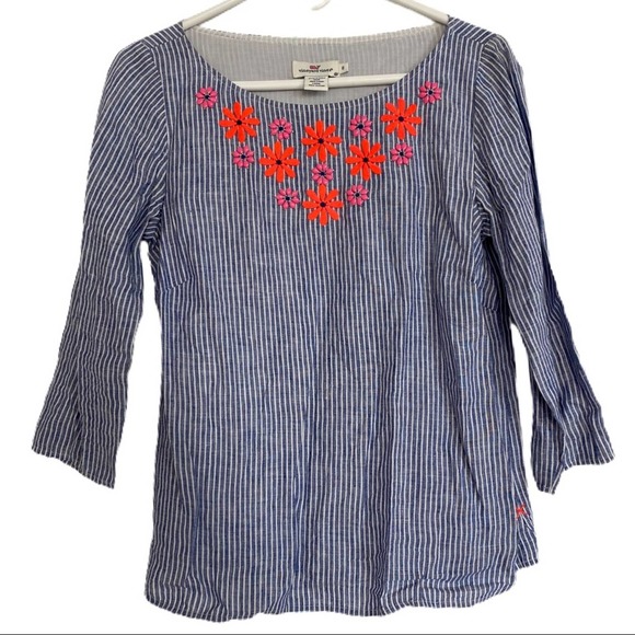 Vineyard Vines Tops - Vineyard Vines Floral Embroidered Linen Shirt